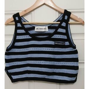 Ann andelman womens large cropped knit top blue black